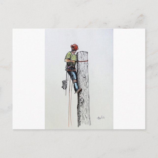 Hold on tight tree surgeon postcard (Front)