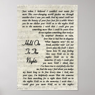 Hold On To The Nights Song Lyric Vintage Script Poster