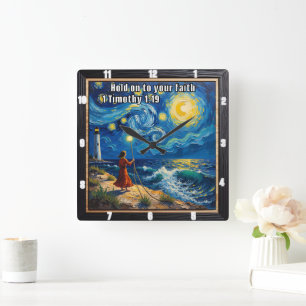 Hold on to your faith 1 Timothy 1:19 Square Wall Clock