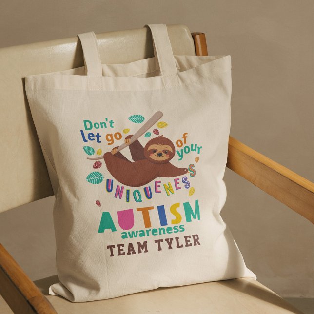 Hold On To Your Uniqueness Autism Awareness Sloth Tote Bag (Autism Awareness Sloth Art Custom Tote Bag)
