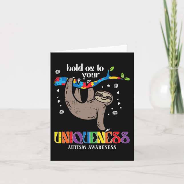 Hold On Uniqueness Autism Sloth Awareness Asd Men  Card (Front)