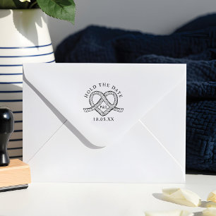 Hold The Date Heart Rope Monogram Nautical Wedding Rubber Stamp