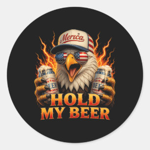 Hold This Beer Eagle Funny Patriotic 4th Of July Classic Round Sticker
