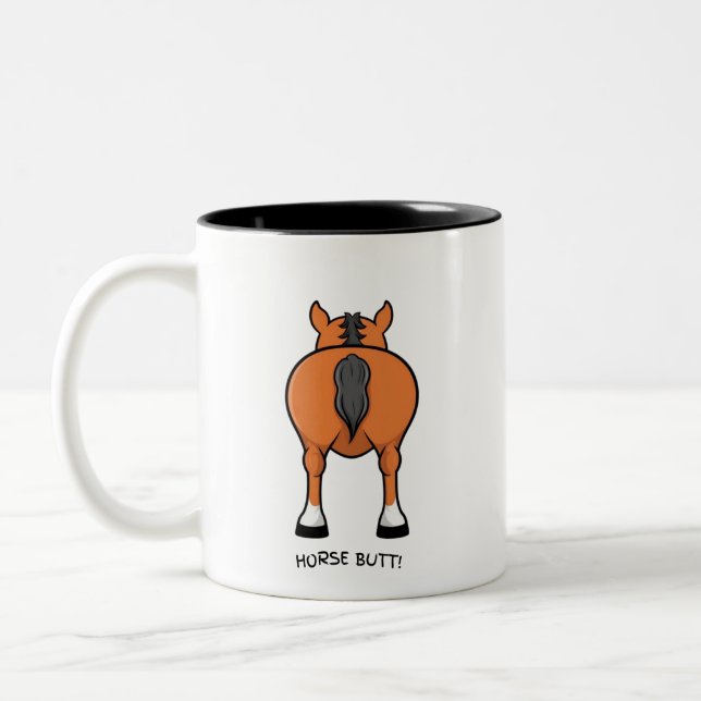 Hold Your Horses… Until Coffee! 🐴☕😂 Two-Tone Coffee Mug (Left)