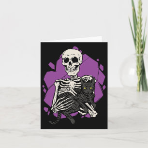 Holding A Black Cat Lazy Halloween Costume Skull Card