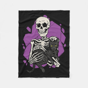 Holding A Black Cat Lazy Halloween Costume Skull  Fleece Blanket