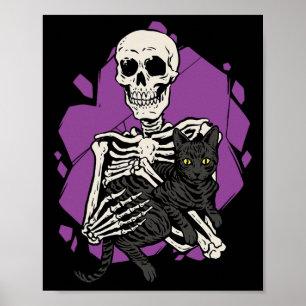 Holding A Black Cat Lazy Halloween Costume Skull Poster