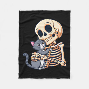 Holding A Cat Cute Halloween Costume Skull Cat Fleece Blanket