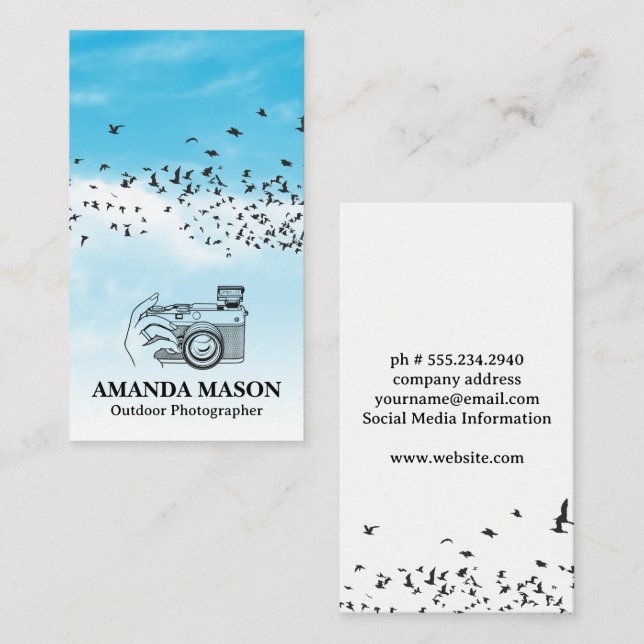 Holding Camera | Birds in the Sky Business Card (Front/Back)