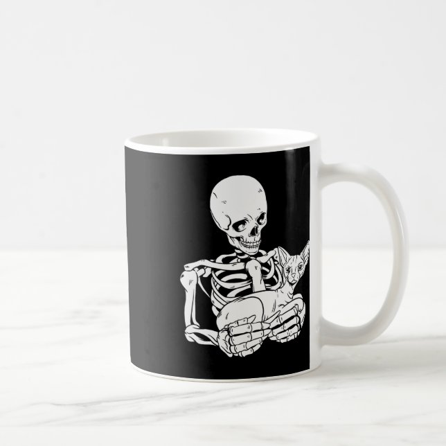 Holding Cat Funny Halloween Skull Sphynx Cat  Coffee Mug (Right)