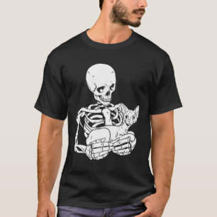 Holding Cat Funny Halloween Skull Sphynx Cat  T-Shirt