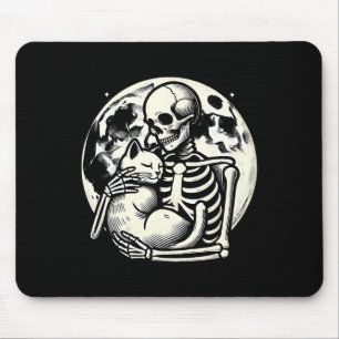 Holding Cat Spooky Skull Halloween Gothic Kitty Mouse Pad