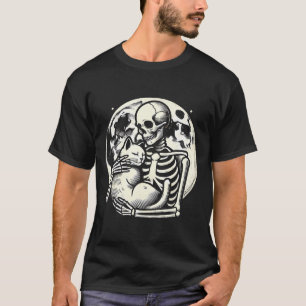 Holding Cat Spooky Skull Halloween Gothic Kitty T-Shirt