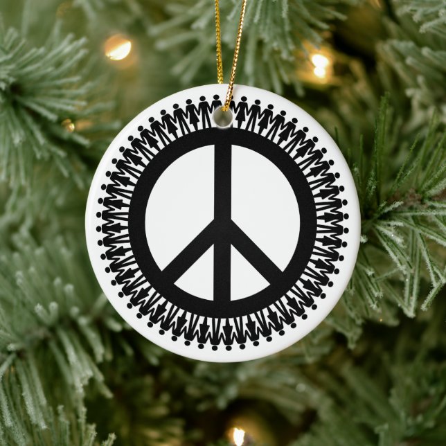 Holding hand around the world peace sign ceramic ornament (Tree)