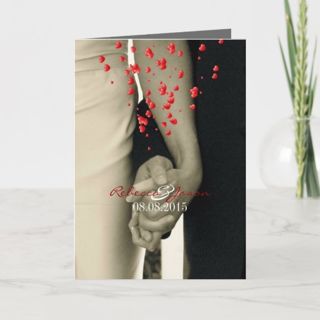 holding hands Balack and white wedding Invitation (Front)