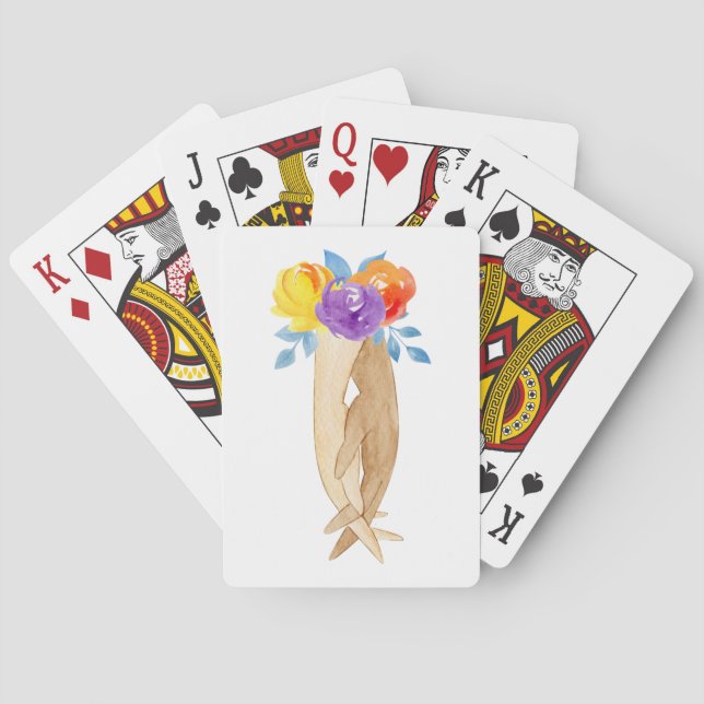 Holding Hands Floral Watercolor Playing Cards (Back)