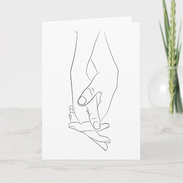 Holding Hands Heart Minimal Line Art Cute Love Car Card (Front)