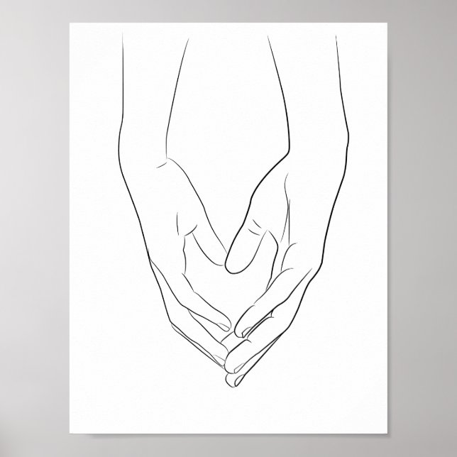 Holding Hands Heart Minimal Line Art Cute Simple  Poster (Front)