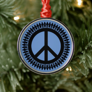 Holding hands peace sign metal ornament
