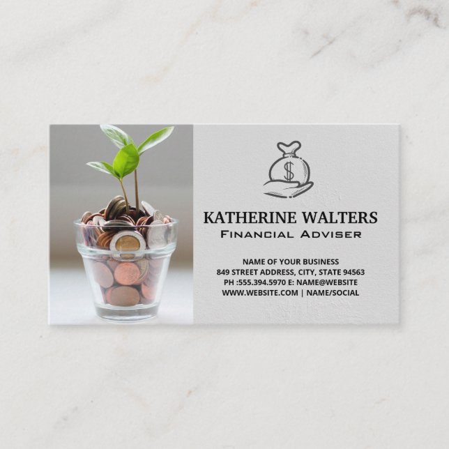 Holding Money Bag | Change Plant Business Card (Front)