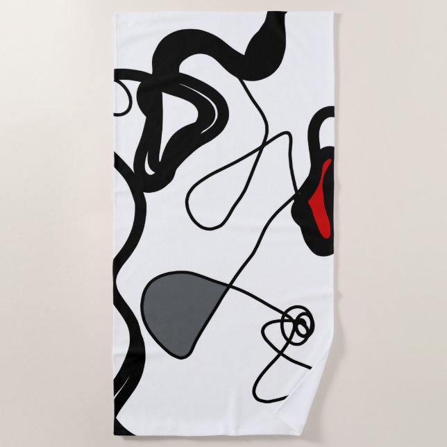 Holding Pattern: Abstract Black, White, Grey & Red Beach Towel (Front)