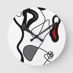 Holding Pattern: Abstract Black, White, Grey & Red Round Clock
