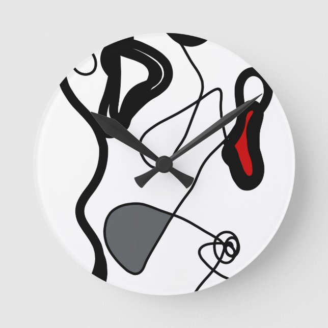 Holding Pattern: Abstract Black, White, Grey & Red Round Clock (Front)