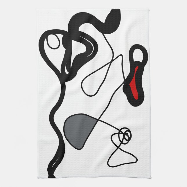 Holding Pattern: Abstract Black, White, Grey & Red Tea Towel (Vertical)