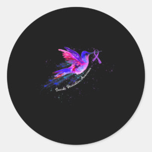 Holding Purple Ribbon Fibromyalgia Awareness 1  Classic Round Sticker