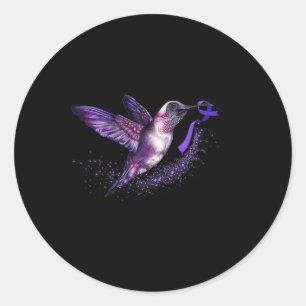 Holding Purple Ribbon Fibromyalgia Awareness  Classic Round Sticker