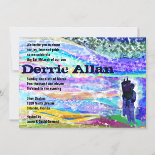 Holding the Torah Bar Mitzvah Invitation