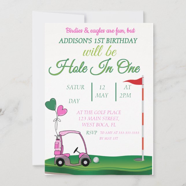 Hole and one golf 1st birthday Par-tee Invitation (Front)