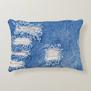 Hole, denim jeans, ripped texture decorative cushion