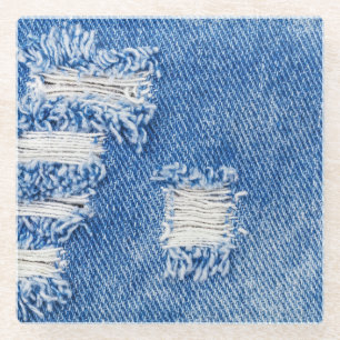 Hole, denim jeans, ripped texture glass coaster