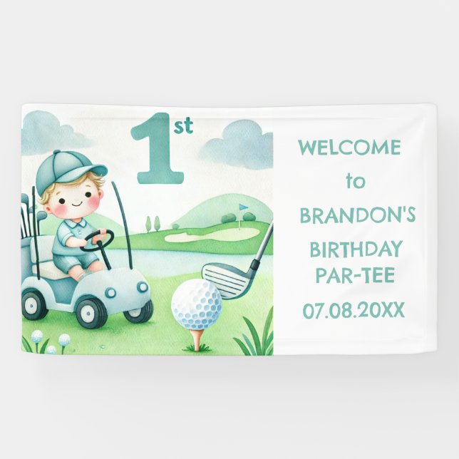 Hole in One 1st Birthday Boy Golf Par-tee Banner (Horizontal)