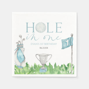 Hole In One Blue Golf 1st Birthday Party Napkin