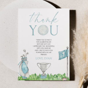 Hole In One Blue Golf 1st Birthday Party Thank You Card