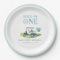 Hole-In-One Blue Golf Cart Birthday Paper Plates