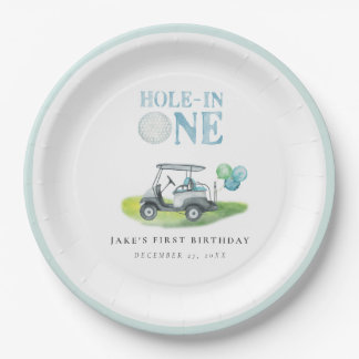 Hole-In-One Blue Golf Cart Birthday Paper Plates