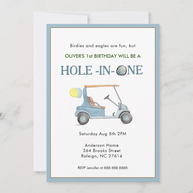 Hole in One Boy 1st Birthday Party Invitation (Front)