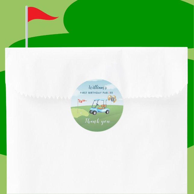 Hole In One Boy Golf Par-tee 1st Birthday  Classic Round Sticker (Creator Uploaded)