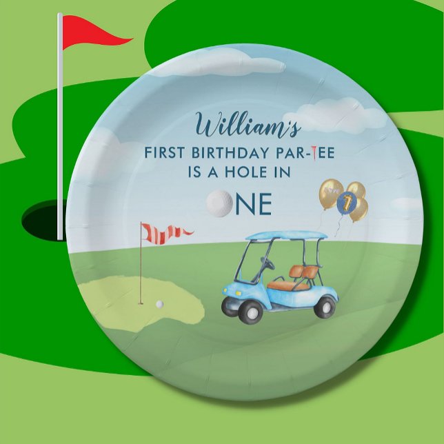 Hole In One Boy Golf  Par-tee 1st Birthday  Paper Plate (Creator Uploaded)