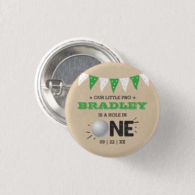 Hole In One Boys Golf 1st Birthday Par-tee 3 Cm Round Badge (Front & Back)