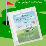 Hole In One BUDGET Boy Golf  Par-tee 1st Birthday  Invitation<br><div class="desc">You will so enjoy sending out this charming and unique invitation  - with that wonderful golf cart and gold and blue balloons-- completed with his  script name.  Any design questions just send a chat or an email to charmdesignstudio@rcn.com and we'll be delighted to assist.</div>