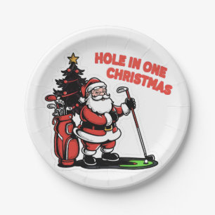 Hole in One Christmas Santa Golf Putt Putt Golf Paper Plate