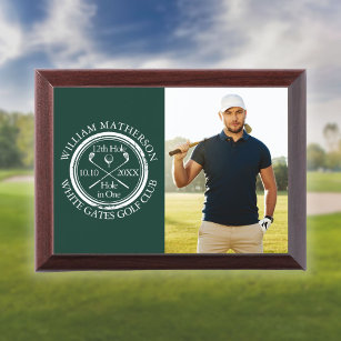 Hole in One Classic Golfer Photo Emerald Green Award Plaque
