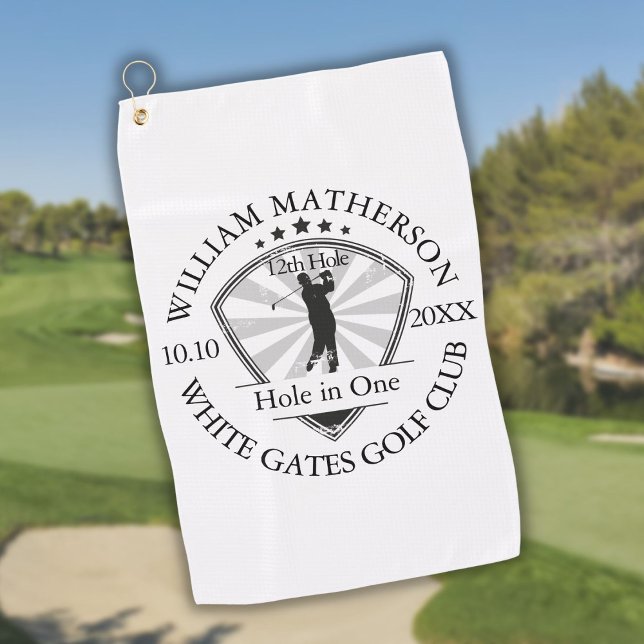 Hole in One Classic Personalised Black and White Golf Towel (Hole in One Classic Personalized Black and White Golf Towel)