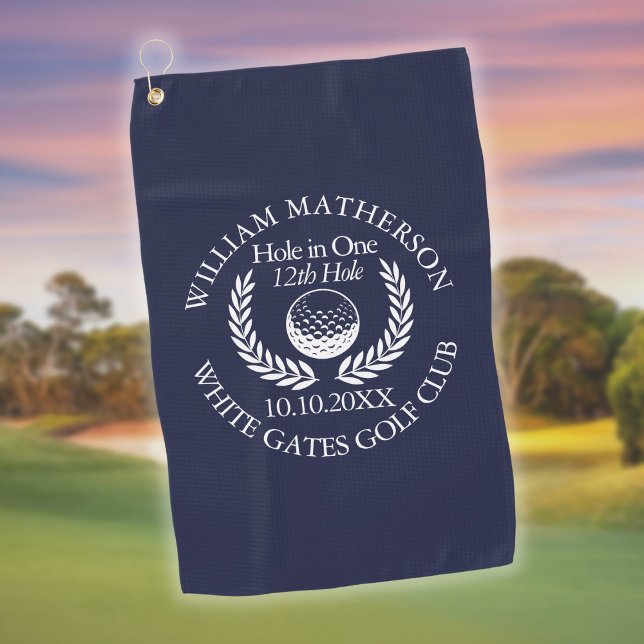 Hole in One Custom Golf Ball Wreath Navy Blue Towel (Hole in One Custom Golf Ball Wreath Navy Blue Golf Towel)