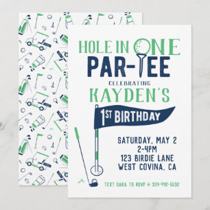 Hole in One Doodle Golf First Birthday Invitation