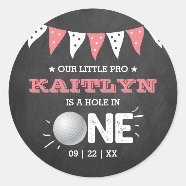 Hole In One Girls Golf 1st Birthday Par-tee Classic Round Sticker (Front)